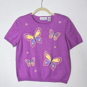 Lindo Top Púrpura Mariposa Bordado Talla M Pequeña Novedad Retro Tejido Grandmacore - Imagen 1 de 11