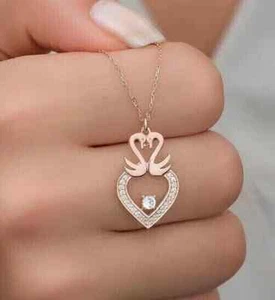 1.20Ct Round Cut Simulated Diamond Swan Heart Charm Pendant 14k Rose Gold Plated - Picture 1 of 10