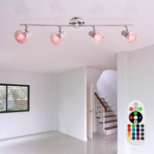 Plafoniera Lampada Sala Pranzo Cambio Colore Cristalli 4 Fiamma RGB LED - Foto 1 di 10
