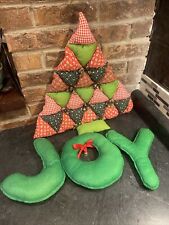 OOAK Vintage Homemade Plush Christmas Decorations- JOY & Tree- Look! 