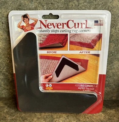 4 Piece Never Curl Rug Gripper Corners No Slip Indoor Outdoor NEVERCURL New - Image 1 of 4