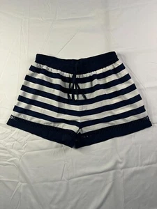 THML Anthropologie Shorts Medium Sweat Drawstring Mid Rise Stripe Navy White NWT - Picture 1 of 9