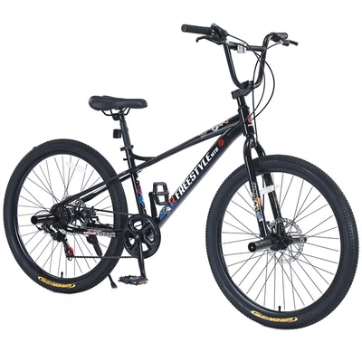 Bicicleta Freestyle Niños 26" 7 Velocidades Doble Disco Frenos para Niños Niñas Bicicleta,Negro Foto 1 de 4