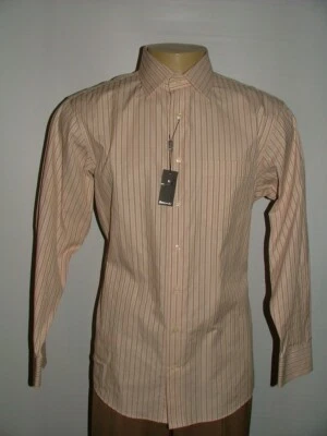 NEW WT SANTORELLI DRESS SHIRT SIZE 16 1/2 33 BROWN WHITE STRIPED #225 - Image 1 of 4