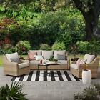 Patio Furniture 5-piece Wicker Swivel Glider Chairs Tables Sofa Set With Covers