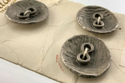 New Old Stock Vintage Set of 3 Silver Metal Buttons .75in Concave Pattern 411D - Image 1 of 4