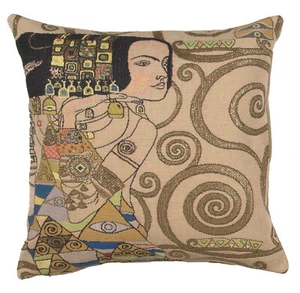 L'Attente Klimt Jour French Tapestry Cushion Pillow Covers Decor New 18x18 inch - Picture 1 of 8