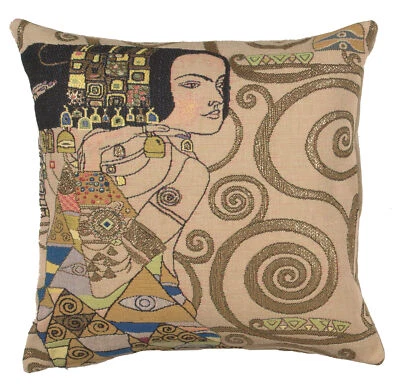 L'Attente Klimt Jour French Tapestry Cushion Pillow Covers Decor New 18x18 inch - Image 1 of 4