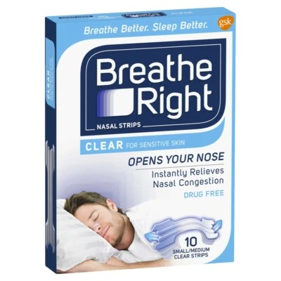 Breathe Right Clear Nasal Strips 10pk - Small/Medium for Sensitive Skin Snoring - image 1 of 2