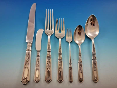 Juego de servicio de cubiertos de plata esterlina Saint Dunstan perseguido por Gorham 62 piezas cena Foto 1 de 4