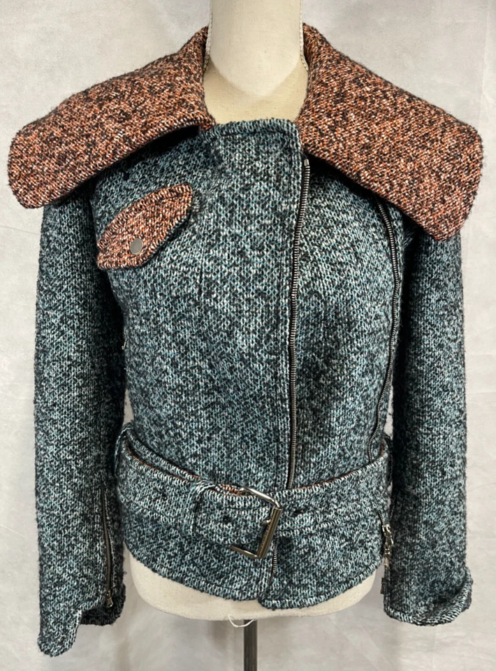 Jaqueta Carven Tweed Riders com zíper e cinto tamanho 40 - Imagem 1 de 4