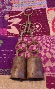 Antique Hand Forged Wrought Hanging Bells with Rolled Clapper Rustic Primitive - Picture 1 of 3