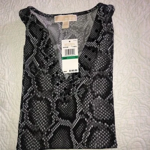 Michael Kors Gunmetal V Neck Studded 3/4 Sleeve Top Women Size Large New - Picture 1 of 5