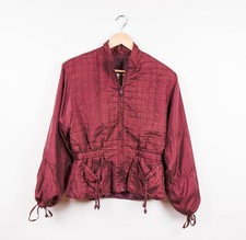 Vintage 80s burgundy maroon quilted silk puffer jacket crop drawstring small