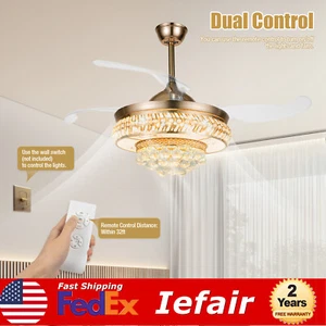 Modern Crystal Ceiling Fan Light Chandelier Electric Fan With Abs Blades 3-Speed - Picture 1 of 13