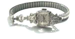 Longines 14K White Gold Diamond Swiss Ladies Vintage Watch 17 Jewels 7'' stretch - Picture 1 of 12
