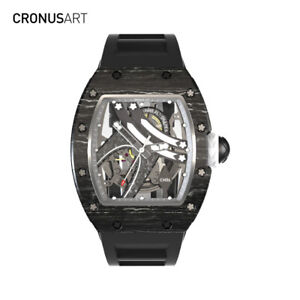 CRONUSART Men Tonneau Skeleton Carbon Fibre Case Mechanical Automatic Wristwatch