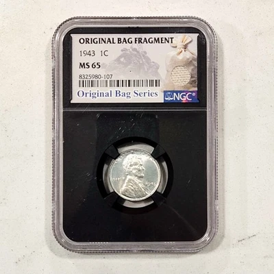 1943 S 1C Lincoln Steel Wheat Cent Original Bag Fragment NGC MS 65 Black Core - Image 1 of 2