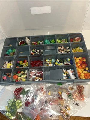 Dollhouse Miniature Mixed Lot Of Fruits Veggies Cans Cherries Bananas Plates Pea - Image 1 of 4
