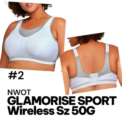 GLAMORISE SPORT Sz 50G NWOT Plus Size MagicLift White Gray Sports Bra Wireless - Image 1 of 4
