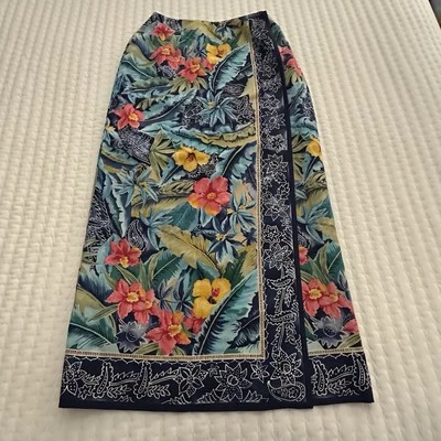 Maxi Falda Talbots 100% Seda Estilo Envolvente Talla 4 Tropical Floral Forrada Hawaiana Foto 1 de 4