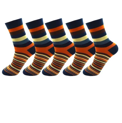 5 pares de calcetines de algodón peinado a rayas para hombre diseño original informales de alta calidad Foto 1 de 4
