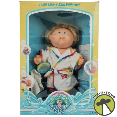 Boneca Cabbage Patch Kids Splashin' Kids menino manto branco 1987 Coleco 3580 - Imagem 1 de 4