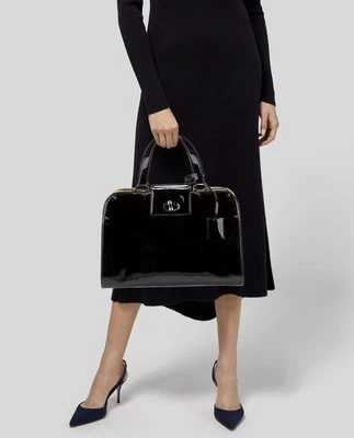 Yves Saint Laurent YSL Black Patent Leather Uptown Satchel Handbag Bag Top Large - Bild 1 von 4