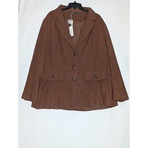Corduroy Suit Collar Button Up Flap Detail Blazer by BLOOMCHIC Plus Size 22-24 - Picture 1 of 10