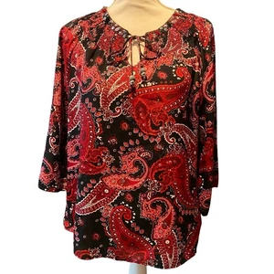 Office Work Size medium dress barn blouse black red paisley sequins dress up - Picture 1 of 7