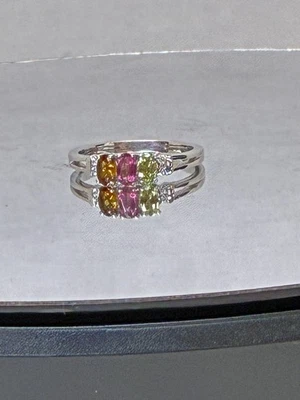 Anillo Trilogía Multi Turmalina Circón Blanco Rodio Sobre Plata de Ley Foto 1 de 3
