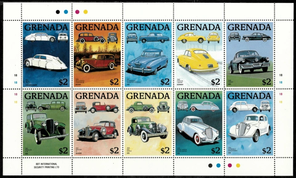 Granada 1988 - Coches - Hoja de 10 estampillas - Scott #1613 - MNH Foto 1 de 1
