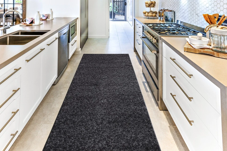 Non Slip Carpet Runner Rug, Machine Washable, PVC Rubber Backing, Dark Gray - Image 1 of 4
