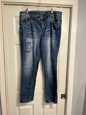APOLLO JEANS Talla 16 Jeans Denim Envejecidos Cuentas Bordado 31” Entrepierna Foto 1 de 4