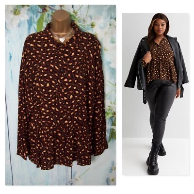 NEW LADIES NEW LOOK CURVES TOP PLUS SIZE 24, Brown Leopard print shirt - Image 1 of 4