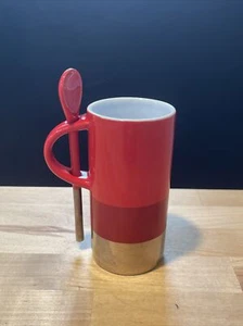 Starbucks 2014 Red Silver 8 oz Verismo Latte Cup w/Spoon Coffee Tea Mug Small - Picture 1 of 11