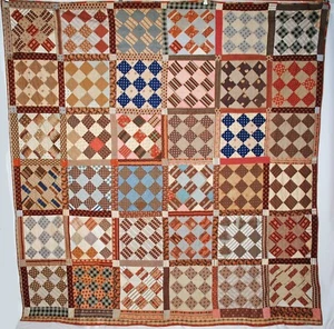 Antique 1860s Nine Patch Summer Quilt - Picture 1 of 12