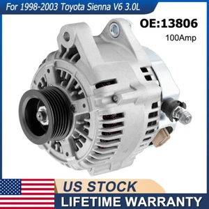 Alternator 13806 for Toyota Sienna 1998-2003 V6 3.0L 100A CW 6-Groove Pulley - Picture 1 of 10