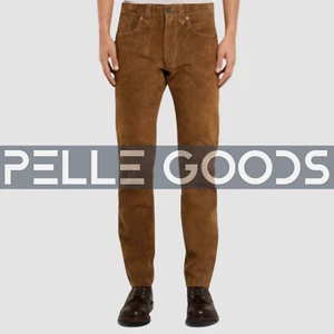 Mens Brown Suede Leather Pants Stylish Western Wear Trousers for Casual & Formal - Picture 1 of 4