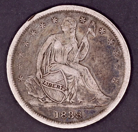 1838 Small Stars No Drapery Seated Liberty Dime - XF+/AU Details Cover