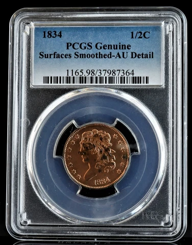 1834 1/2C Classic Head Half Cent PCGS Surfaces Smoothed-AU Detail Cover