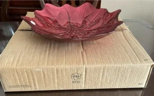 4605 Princess House Holiday Poinsettia Red Large Serving Bowl RET HTF - Picture 1 of 4