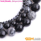 Natürliche facettierte schwarze Schneeflocke Obsidian Edelstein Perlen für Schmuckherstellung 15"