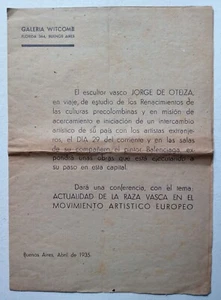 Oteiza, Jorge de - Catálogo de una exposición - Buenos Aires - Witcomb - (1935) - Imagen 1 de 4