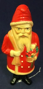 1930er guter Vintage Weihnachtsmann Zelluloid mit Spielzeugbeutel & Korb, Rassel, hergestellt in den USA 9" - Bild 1 von 5