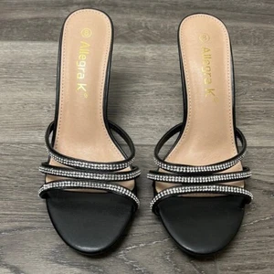 Allegra K Rhinestone Black Sandals Women Size 5/6 - Picture 1 of 9