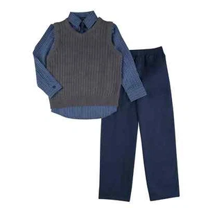 George Boys 4 Piece Blue & Gray Holiday Dress Up Outfit Suit Tie & Vest - Picture 1 of 1