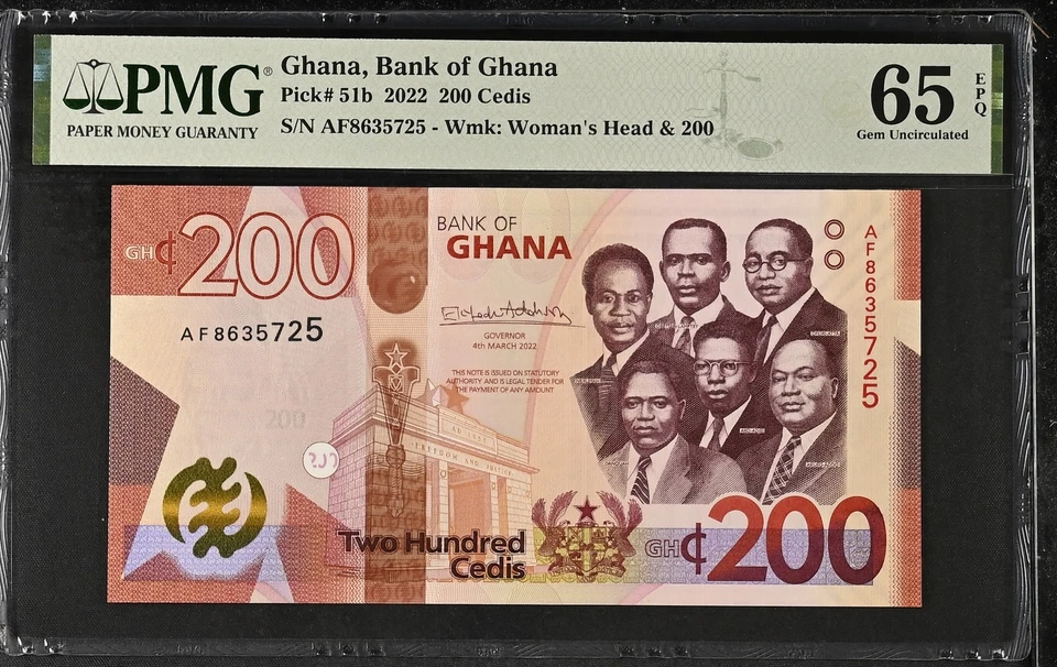 Ghana 200 Cedis 2022 P 51 b Gem UNC PMG 65 EPQ - Image 1 of 3
