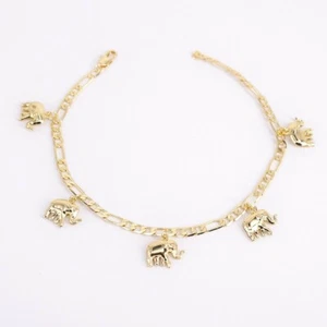 18 Karat Lagen Echtgold Gefüllt Fußkettchen Armband mit Elefanten Charms 10" - Bild 1 von 4