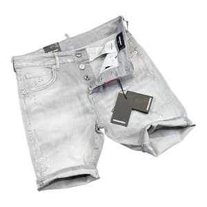 New DSQ2 Short Jeans Gray Men's Washed Slim Fit Ripped Pants - Picture 1 of 3